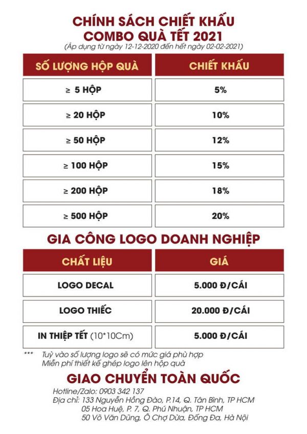 chính sách chiết khấu quà tặng doanh nghiệp dịp tết